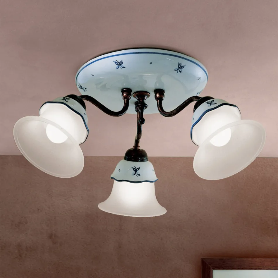 Vintage ceiling lamp in iron, glass and hand-decorated ceramic - Ferrara Viadurini