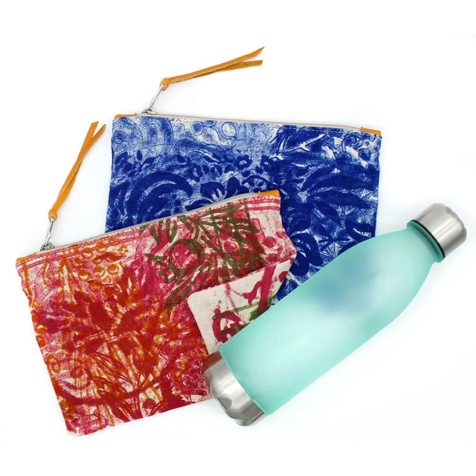 Artistic Hand Printed Clutch Bag, Unique Piece in Cotton, 2 Pieces - Viadurini by Marchi Viadurini