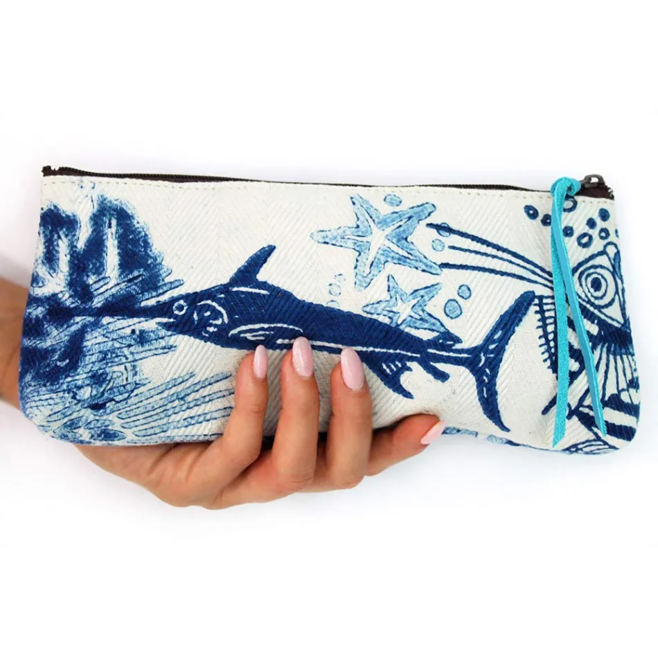 Artistic Hand Printed Clutch Bag, Unique Piece in Cotton, 2 Pieces - Viadurini by Marchi Viadurini