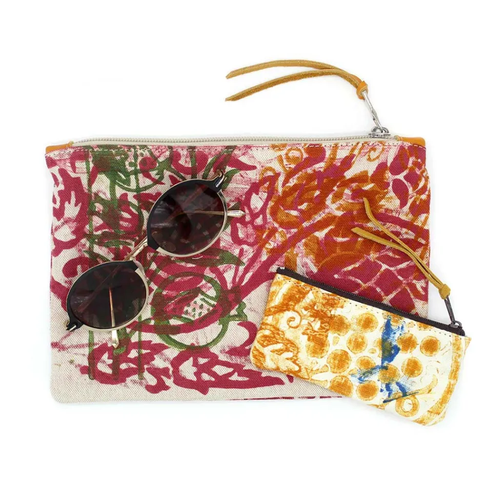 Artistic Hand Printed Clutch Bag, Unique Piece in Cotton, 2 Pieces - Viadurini by Marchi Viadurini