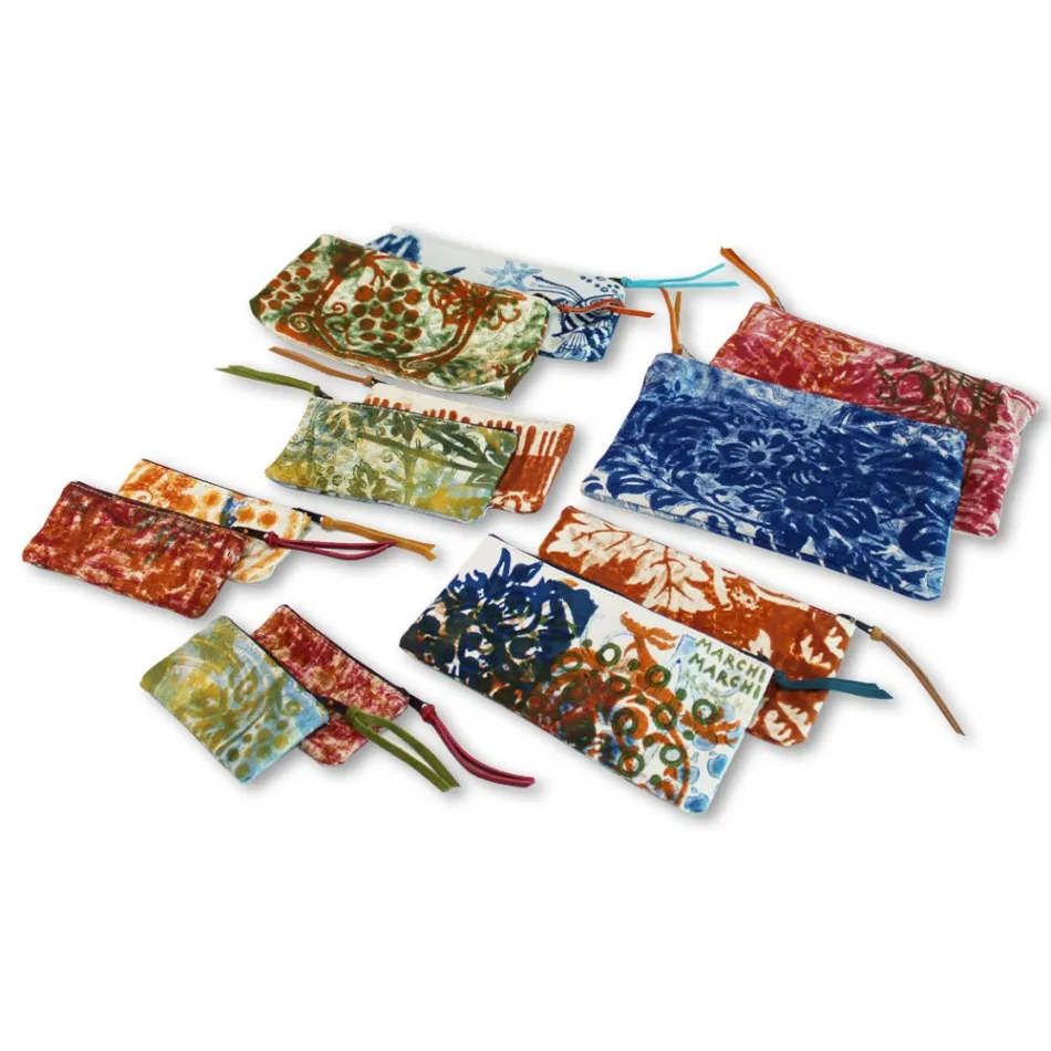 Artistic Hand Printed Clutch Bag, Unique Piece in Cotton, 2 Pieces - Viadurini by Marchi Viadurini