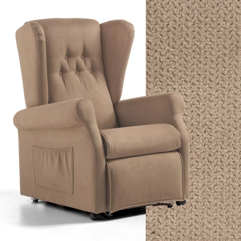 Fabric Lift Armchair with Lift, Relax and Bed Functions - Romina Viadurini