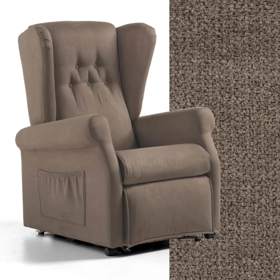 Fabric Lift Armchair with Lift, Relax and Bed Functions - Romina Viadurini