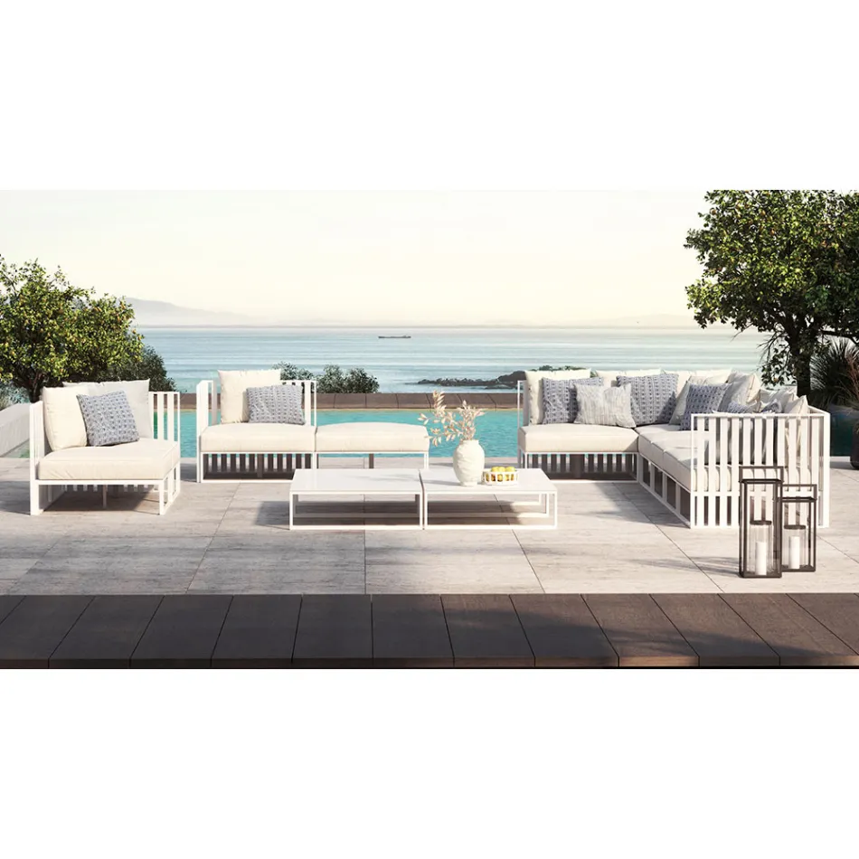 Left Corner Outdoor Armchair in Aluminum and Straps Made in Italy - Juliediv Viadurini