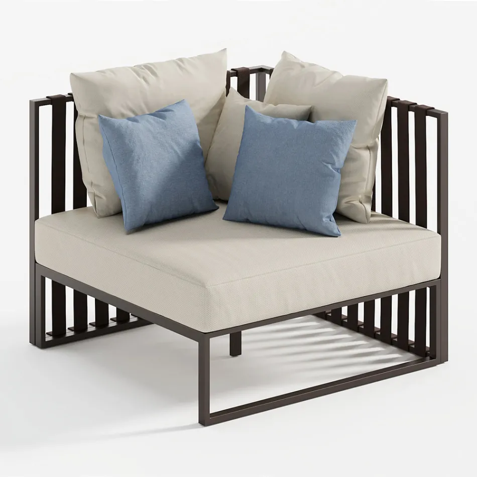 Left Corner Outdoor Armchair in Aluminum and Straps Made in Italy - Juliediv Viadurini