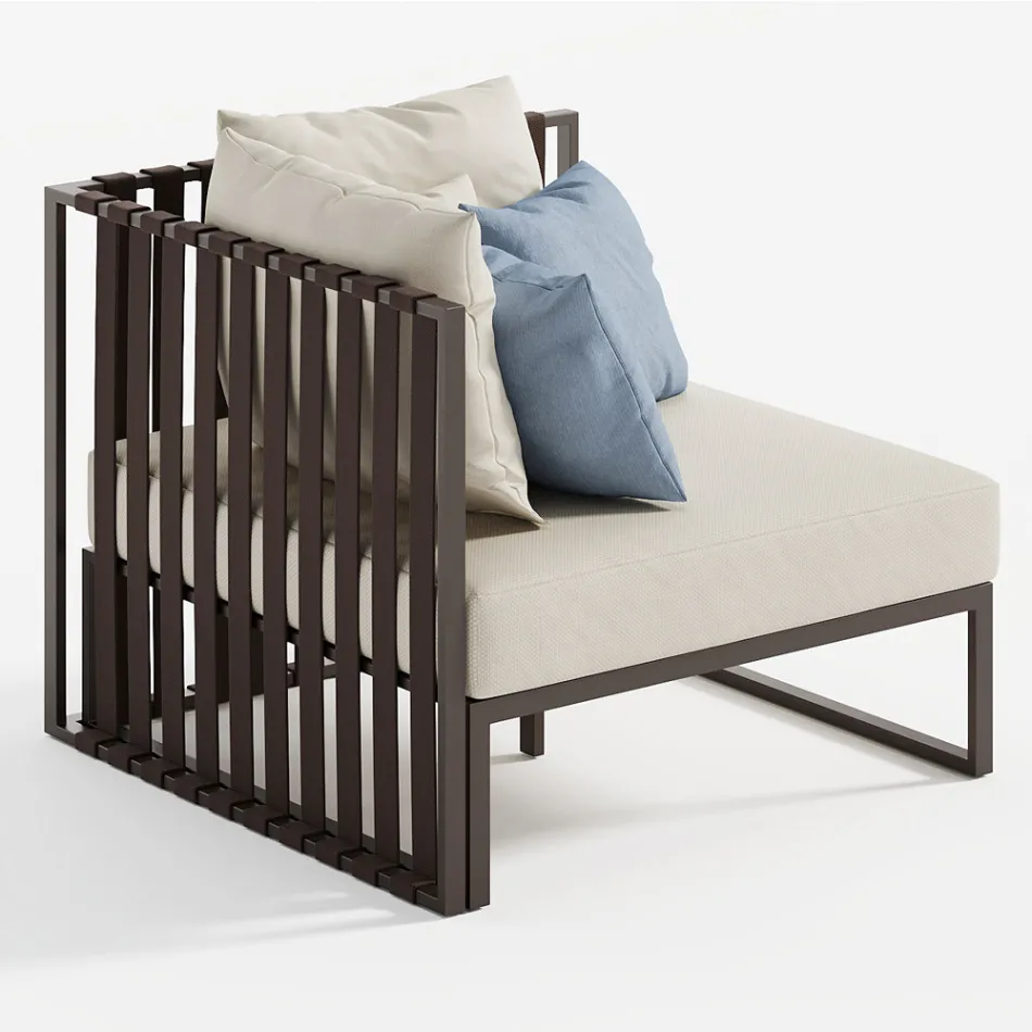 Left Corner Outdoor Armchair in Aluminum and Straps Made in Italy - Juliediv Viadurini