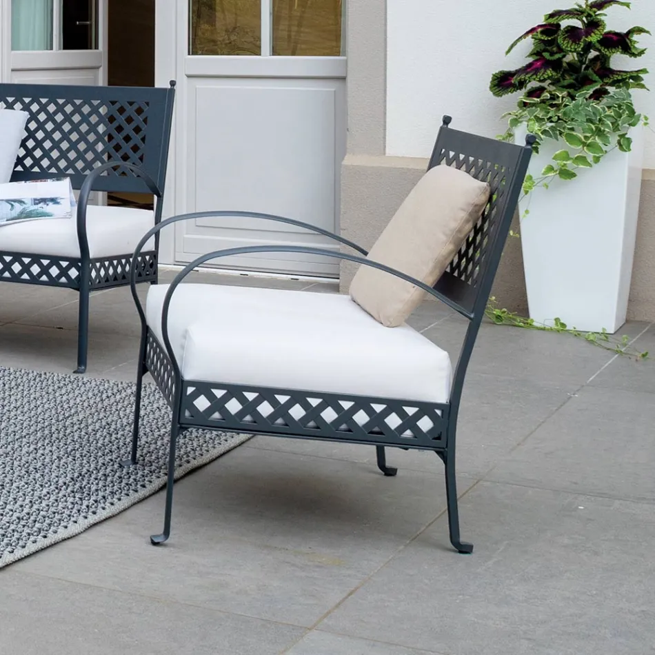 Low Garden Armchair in Galvanized Steel with Armrests Made in Italy - Selvaggia Viadurini