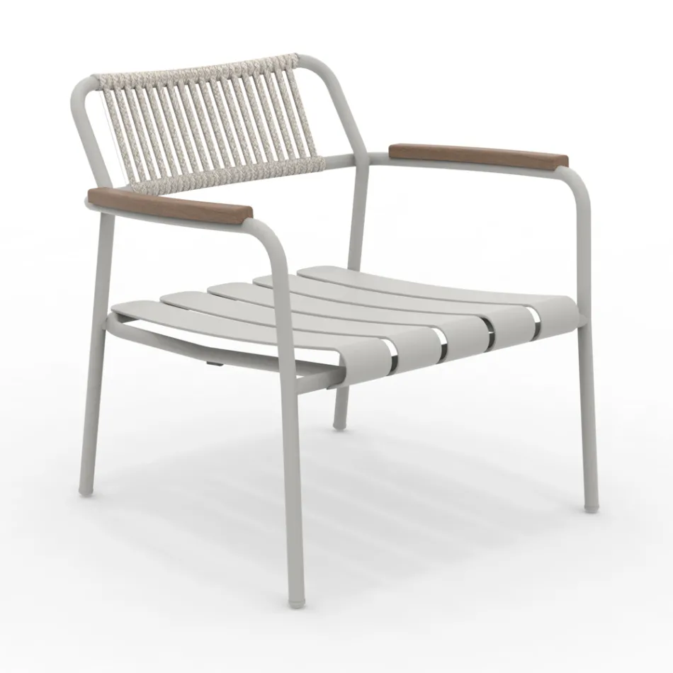 Low Aluminum Garden Armchair and Rope Backrest - Resplendent Viadurini
