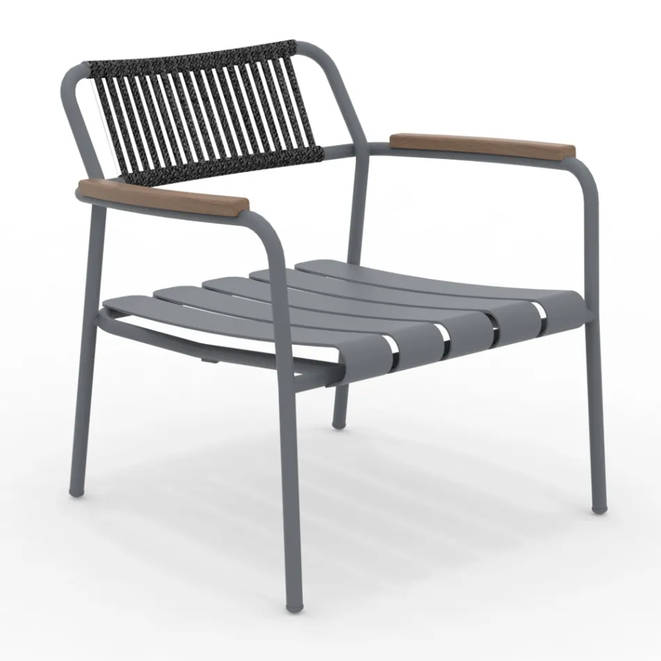 Low Aluminum Garden Armchair and Rope Backrest - Resplendent Viadurini