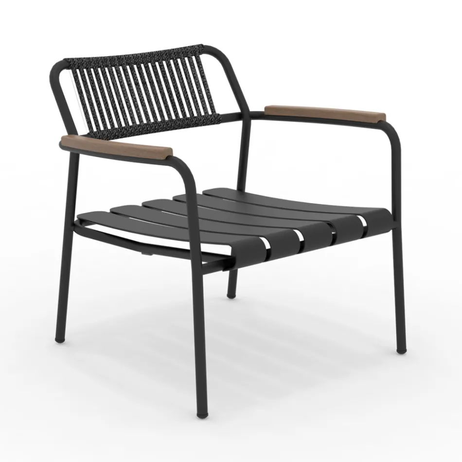 Low Aluminum Garden Armchair and Rope Backrest - Resplendent Viadurini