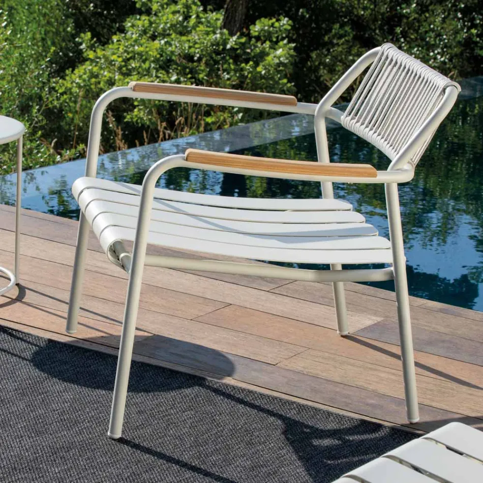 Low Aluminum Garden Armchair and Rope Backrest - Resplendent Viadurini
