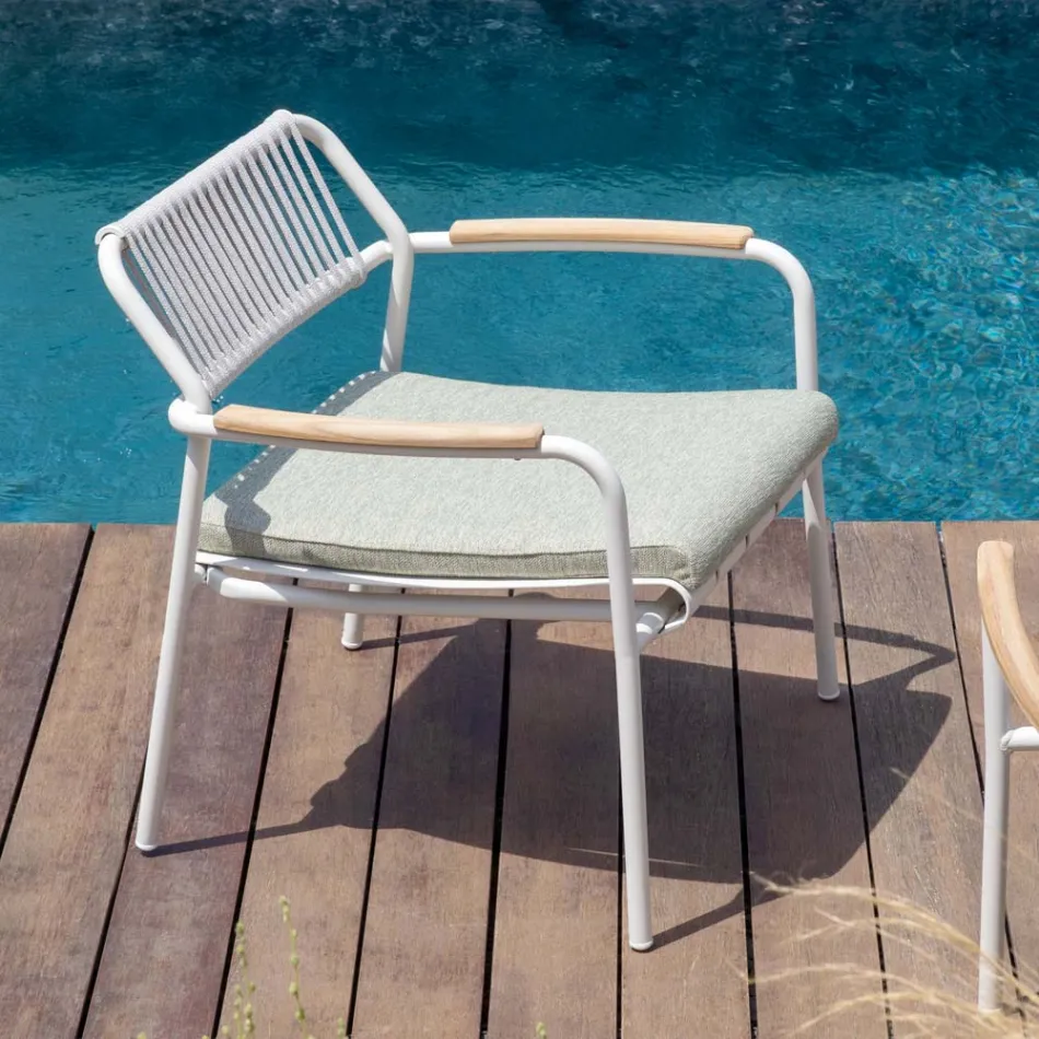 Low Aluminum Garden Armchair and Rope Backrest - Resplendent Viadurini