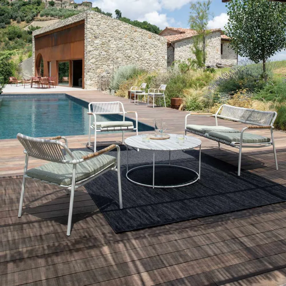 Low Aluminum Garden Armchair and Rope Backrest - Resplendent Viadurini