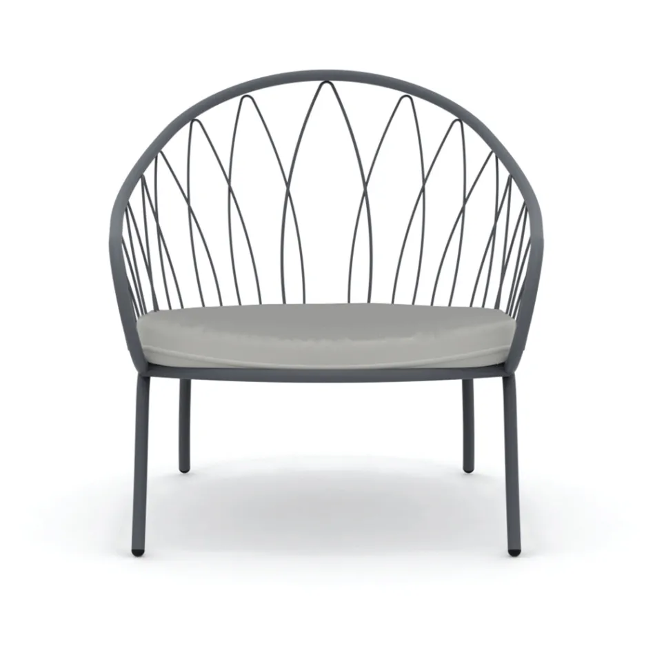 Low Garden Armchair in Metal and Cushion Made in Italy - Fontana Viadurini
