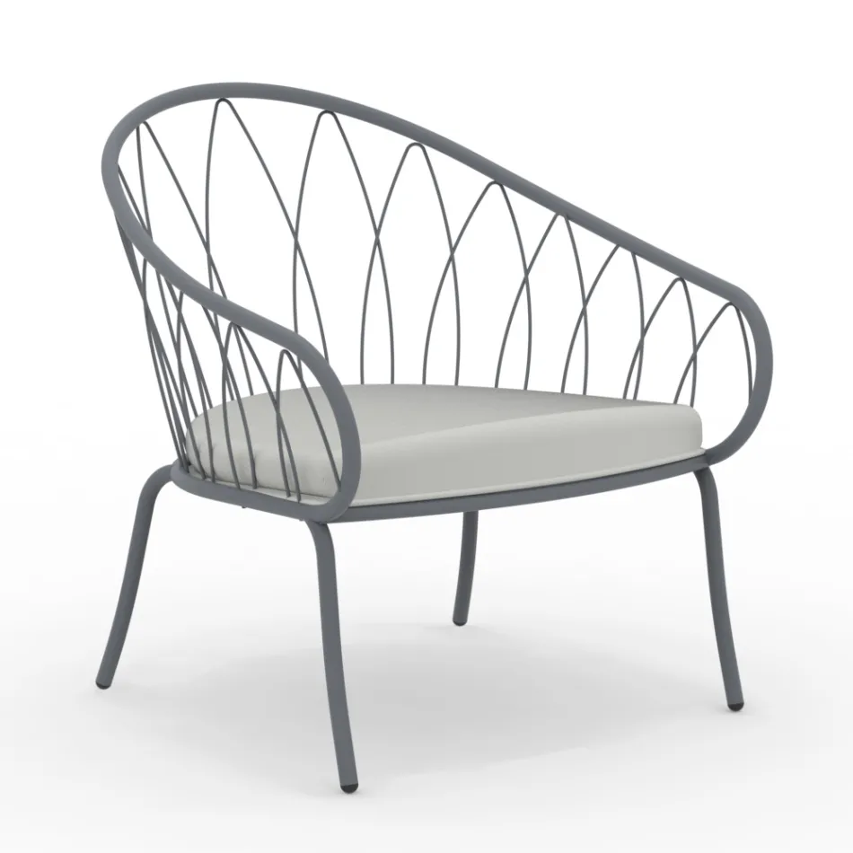 Low Garden Armchair in Metal and Cushion Made in Italy - Fontana Viadurini