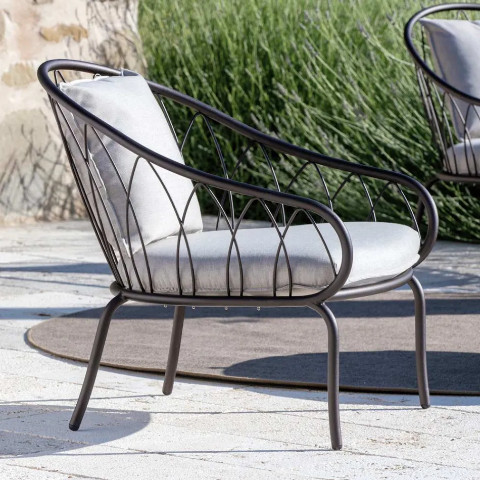 Low Garden Armchair in Metal and Cushion Made in Italy - Fontana Viadurini