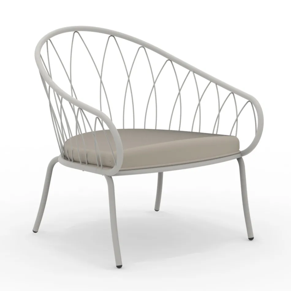 Low Garden Armchair in Metal and Cushion Made in Italy - Fontana Viadurini