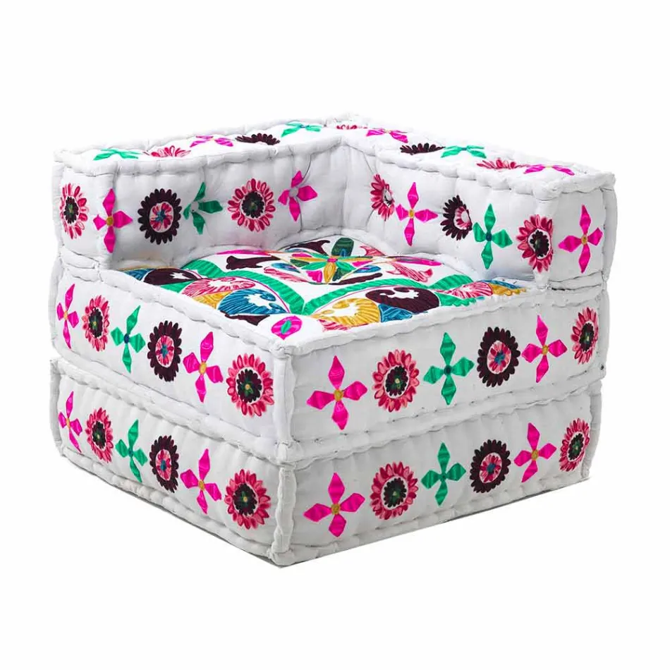 Chaise Longue Armchair of Ethnic Design in Patchwork Cotton, for Living Room - Fiber Viadurini