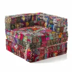 Chaise Longue Armchair of Ethnic Design in Patchwork Cotton, for Living Room - Fiber Viadurini