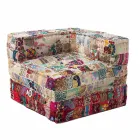 Chaise Longue Armchair of Ethnic Design in Patchwork Cotton, for Living Room - Fiber Viadurini