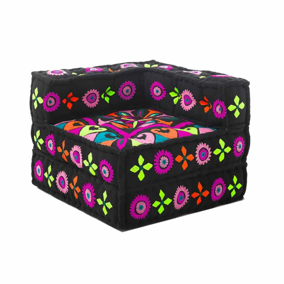 Chaise Longue Armchair of Ethnic Design in Patchwork Cotton, for Living Room - Fiber Viadurini