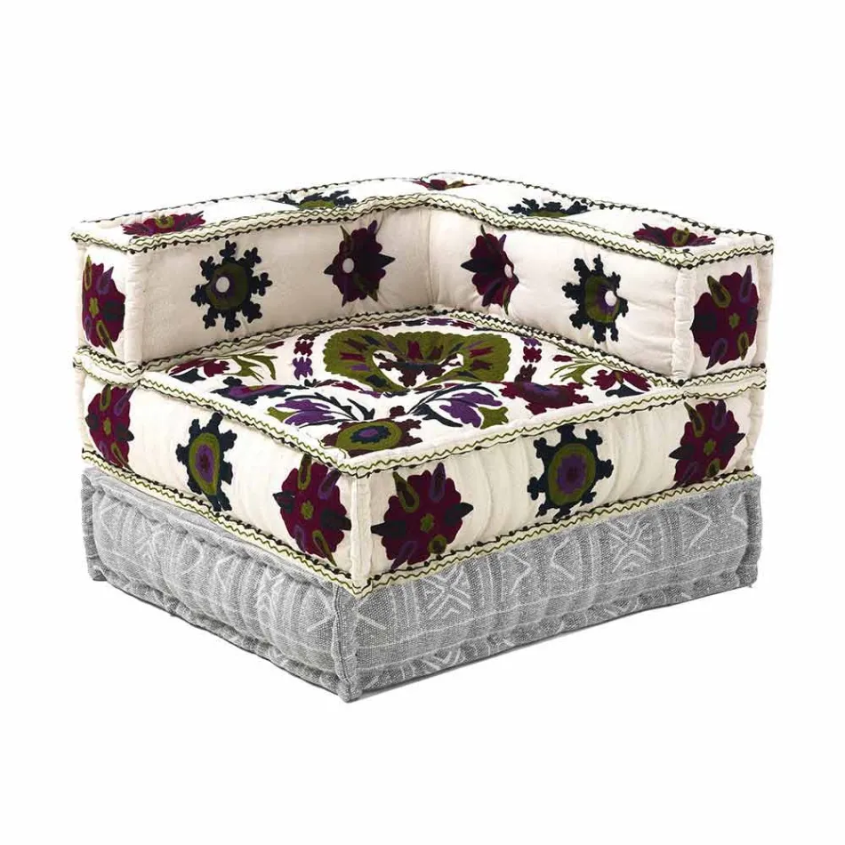 Chaise Longue Armchair of Ethnic Design in Patchwork Cotton, for Living Room - Fiber Viadurini