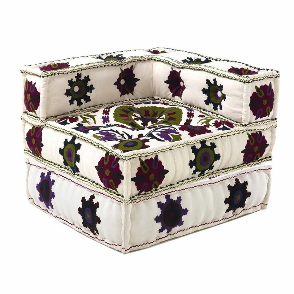 Chaise Longue Armchair of Ethnic Design in Patchwork Cotton, for Living Room - Fiber Viadurini