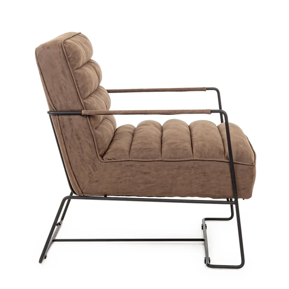 Classic Armchair in Steel and Faux Leather Brown or Black Design - Kendy Viadurini