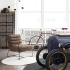 Classic Armchair in Steel and Faux Leather Brown or Black Design - Kendy Viadurini