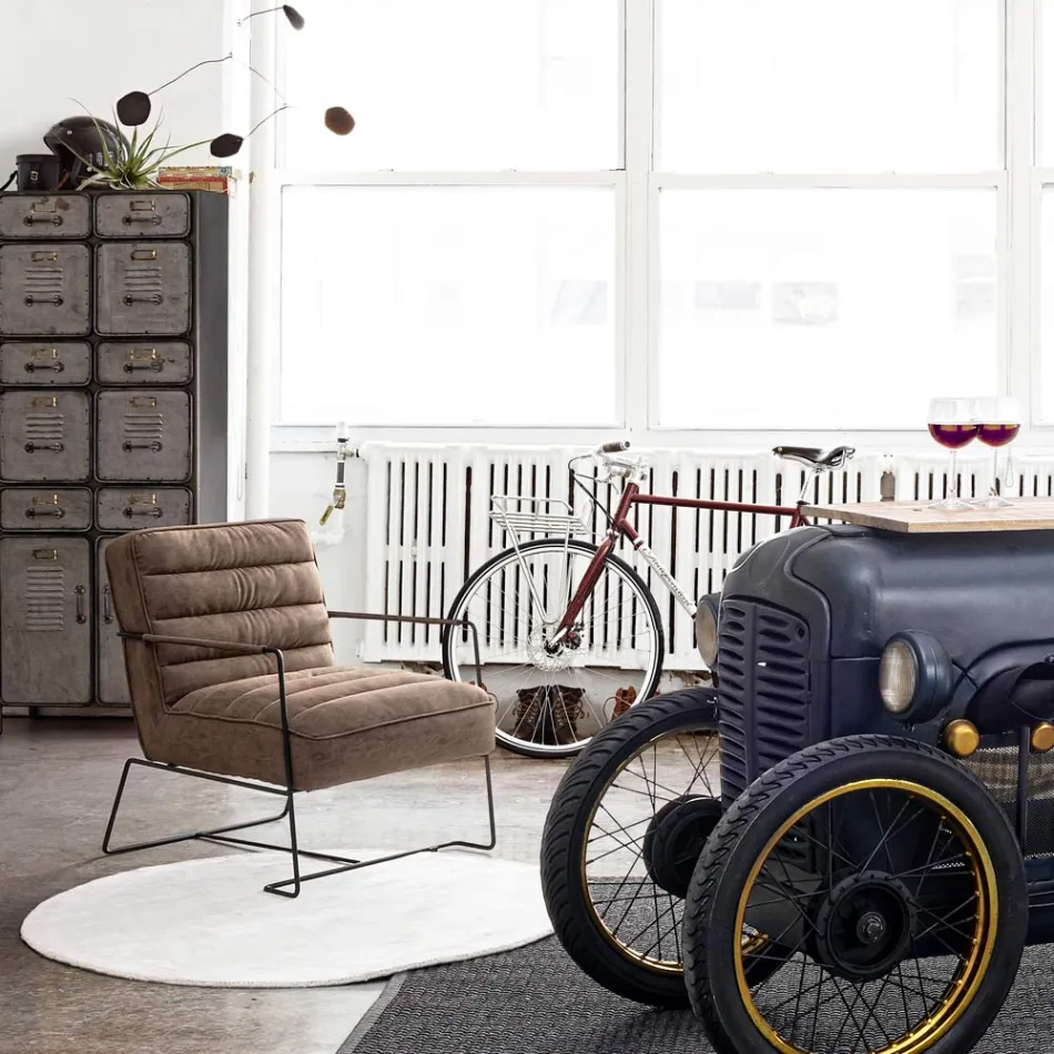 Classic Armchair in Steel and Faux Leather Brown or Black Design - Kendy Viadurini