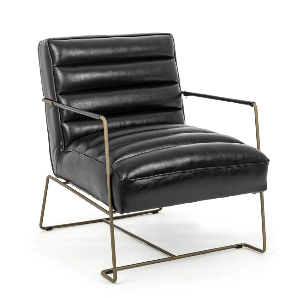 Classic Armchair in Steel and Faux Leather Brown or Black Design - Kendy Viadurini