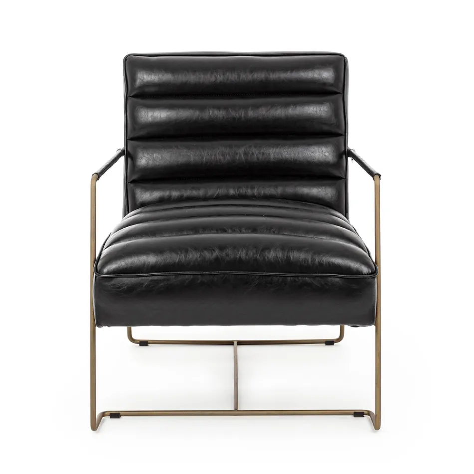 Classic Armchair in Steel and Faux Leather Brown or Black Design - Kendy Viadurini