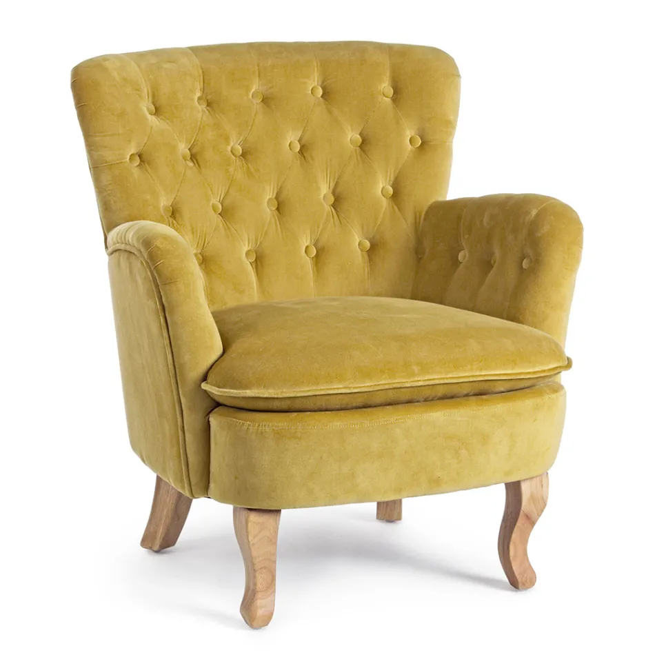Classic Armchair in Wood and Padded Seat in Quilted Cotton - Monny Viadurini