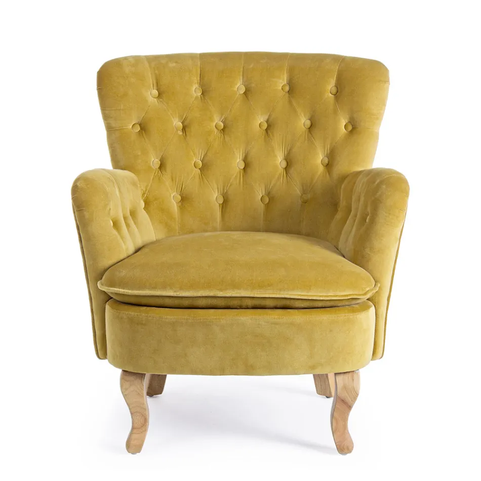 Classic Armchair in Wood and Padded Seat in Quilted Cotton - Monny Viadurini