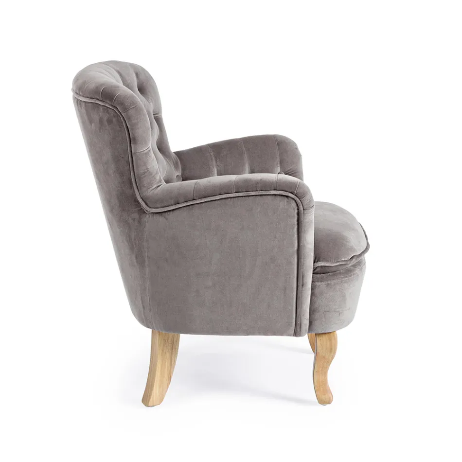 Classic Armchair in Wood and Padded Seat in Quilted Cotton - Monny Viadurini