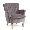 Classic Armchair in Wood and Padded Seat in Quilted Cotton - Monny