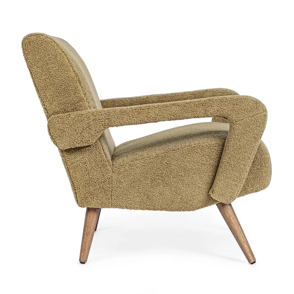 Armchair with Armrests in Rubberwood and Wool Effect Seat - Patrizia Viadurini