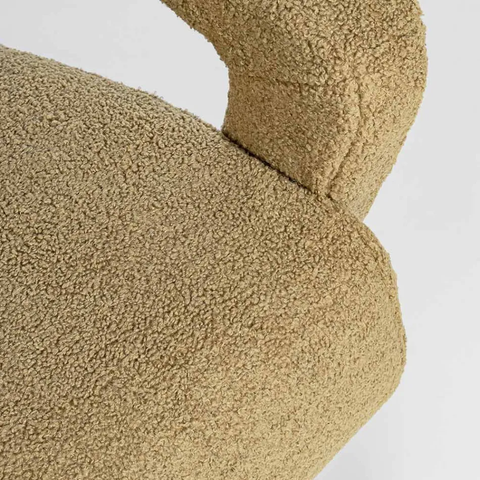 Armchair with Armrests in Rubberwood and Wool Effect Seat - Patrizia Viadurini
