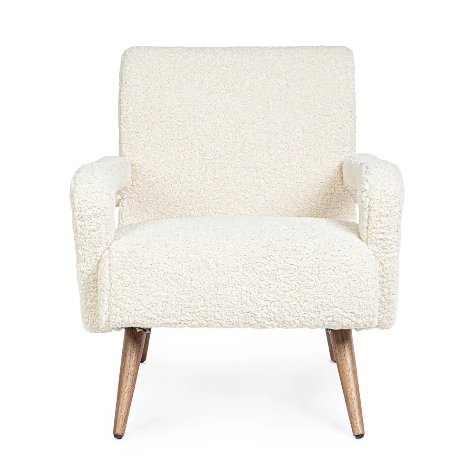 Armchair with Armrests in Rubberwood and Wool Effect Seat - Patrizia Viadurini