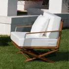 Outdoor Armchair in Natural Wood or Glossy or Matt Black and Cushion - Suzana Viadurini