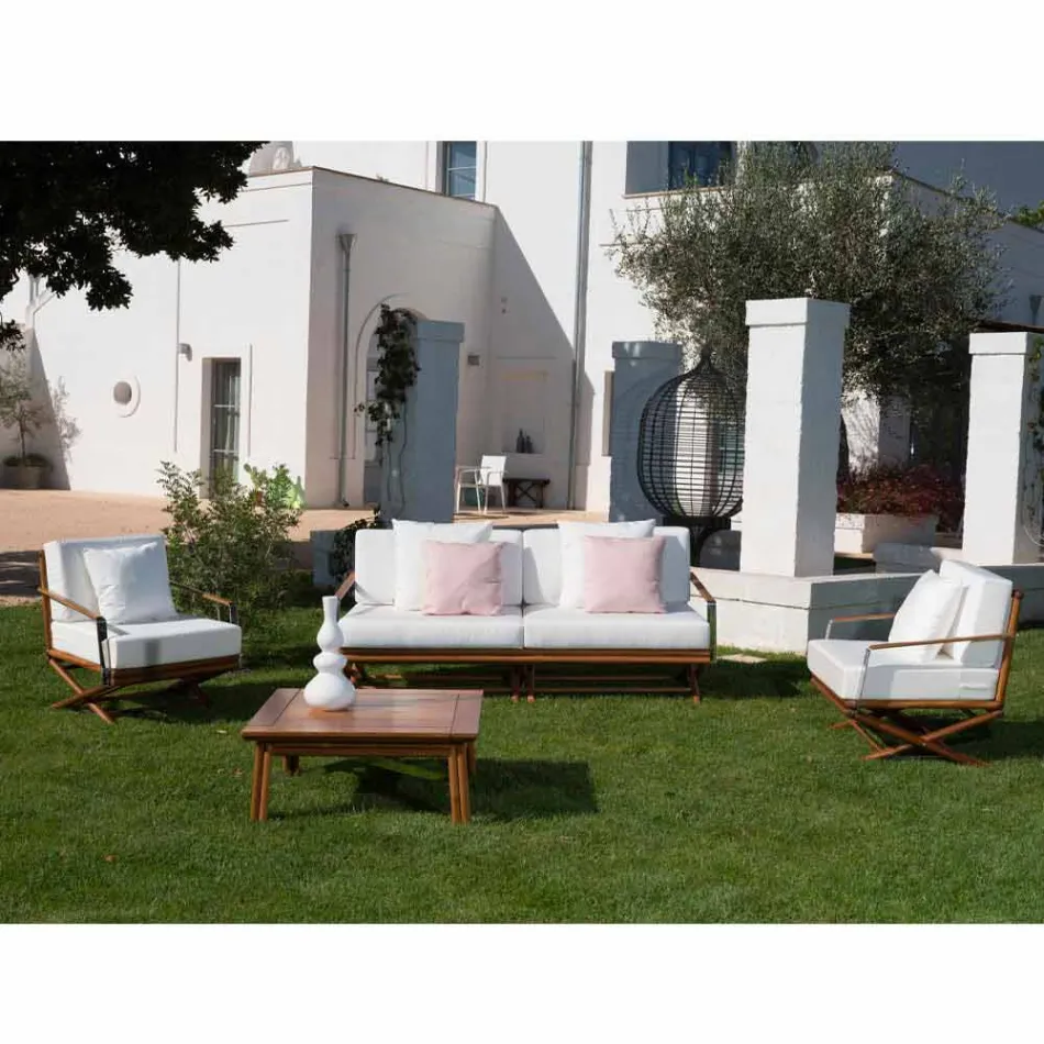 Outdoor Armchair in Natural Wood or Glossy or Matt Black and Cushion - Suzana Viadurini