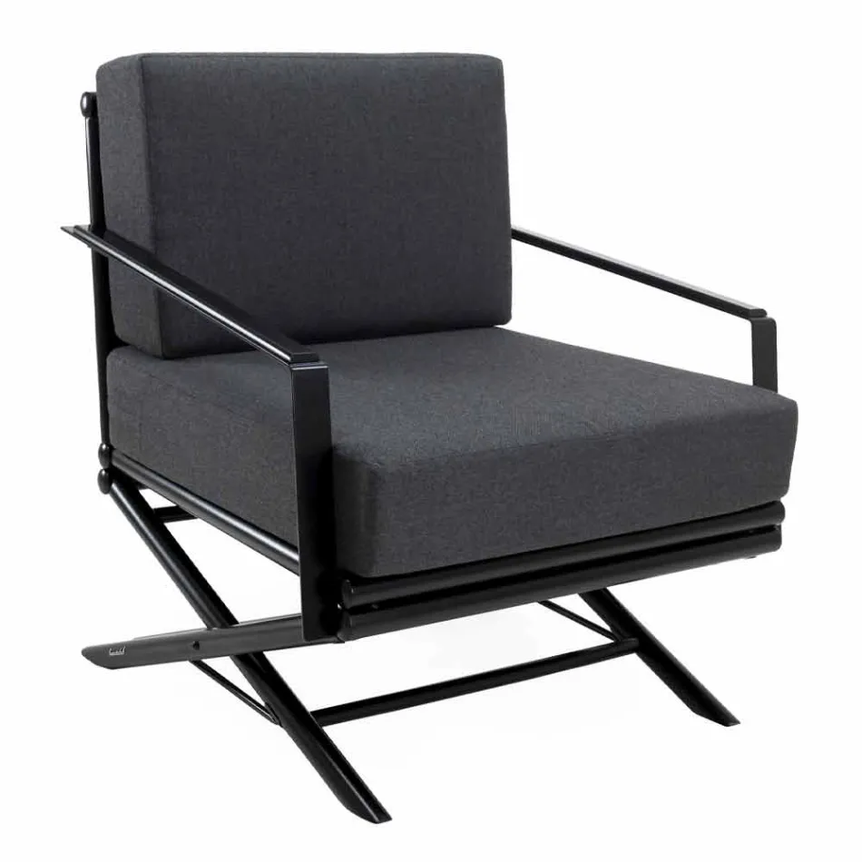 Outdoor Armchair in Natural Wood or Glossy or Matt Black and Cushion - Suzana Viadurini