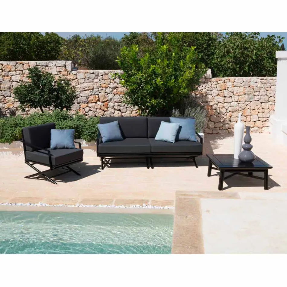 Outdoor Armchair in Natural Wood or Glossy or Matt Black and Cushion - Suzana Viadurini