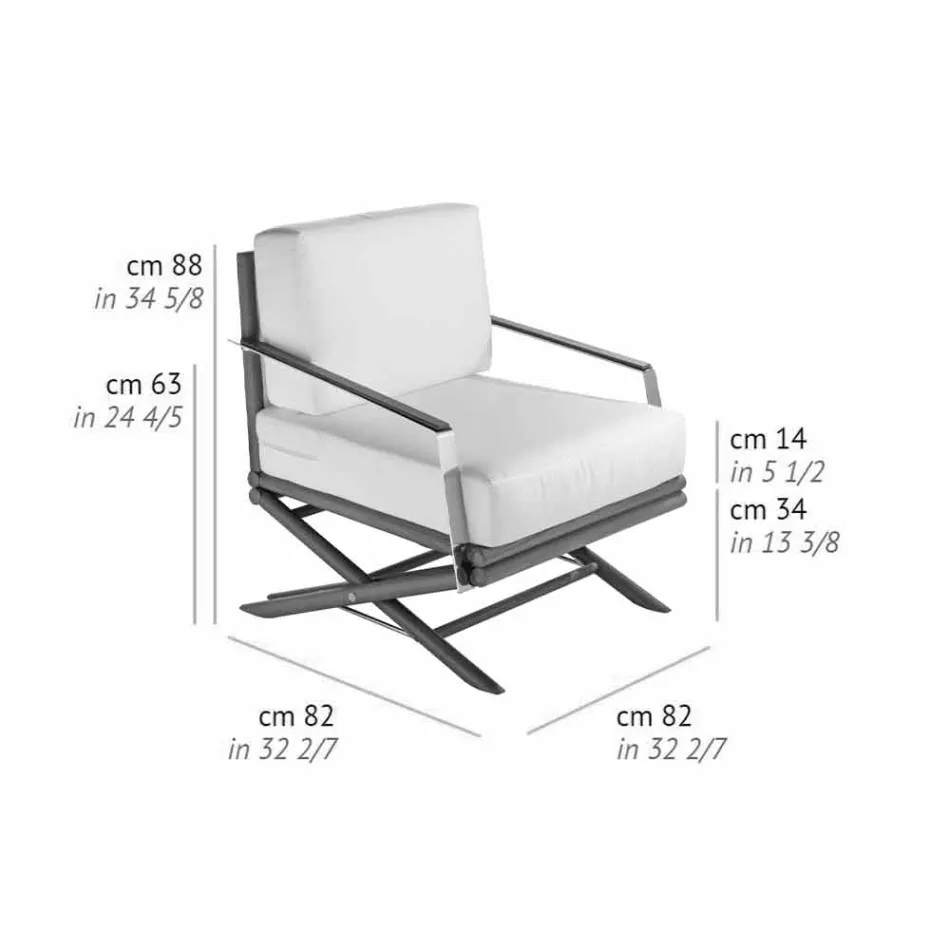 Outdoor Armchair in Natural Wood or Glossy or Matt Black and Cushion - Suzana Viadurini