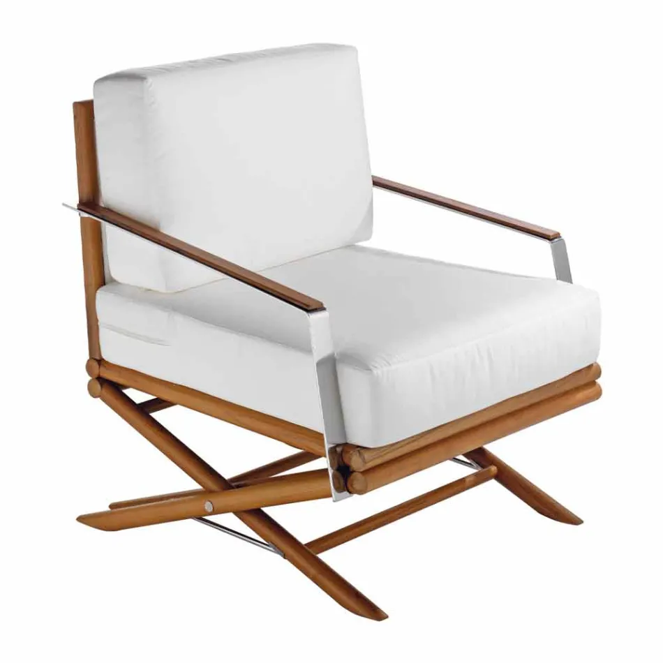 Outdoor Armchair in Natural Wood or Glossy or Matt Black and Cushion - Suzana Viadurini
