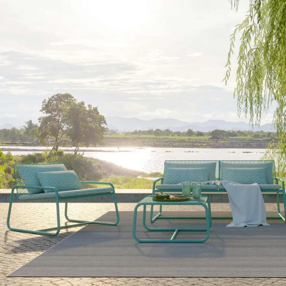 Outdoor Metal Armchair with Luxury Cushion Made in Italy - Karol Viadurini