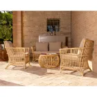Outdoor Armchair in Natural Rattan Complete with Cushions - Bellaria Viadurini