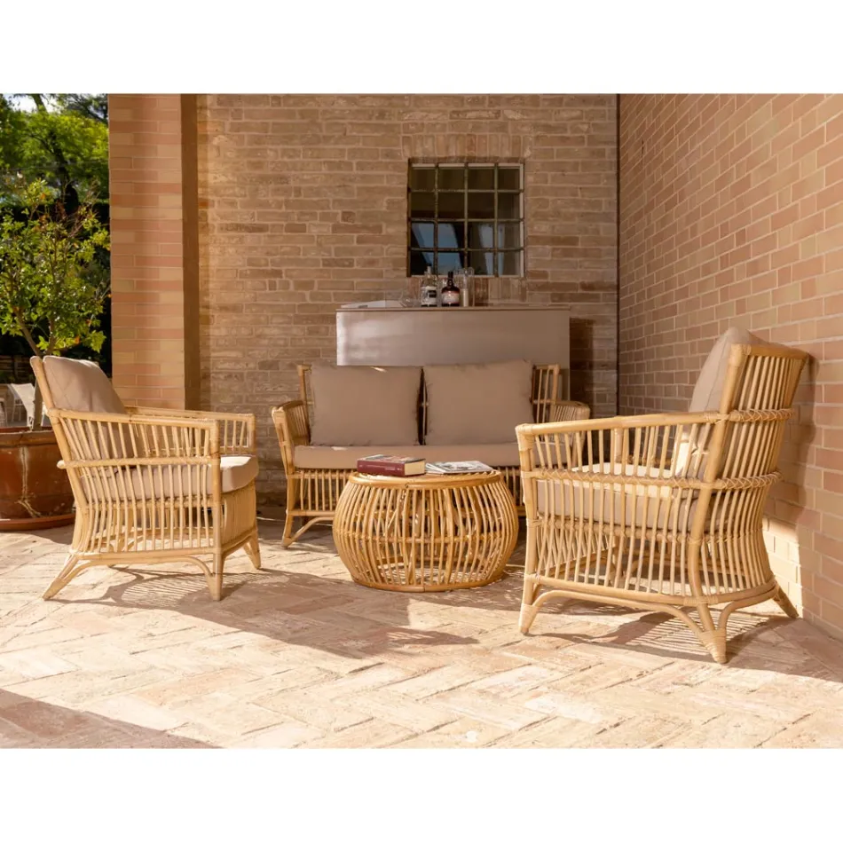Outdoor Armchair in Natural Rattan Complete with Cushions - Bellaria Viadurini