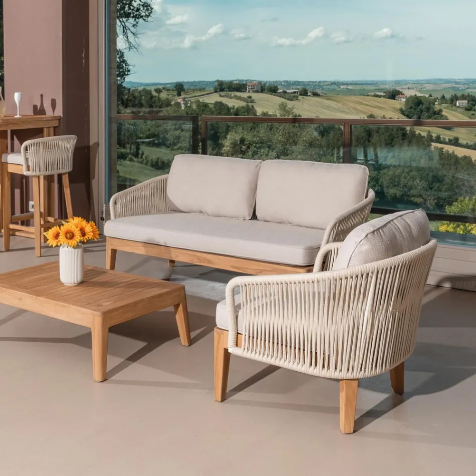 Outdoor Armchair in Teak and Polyethylene Weaving - Jhon Viadurini
