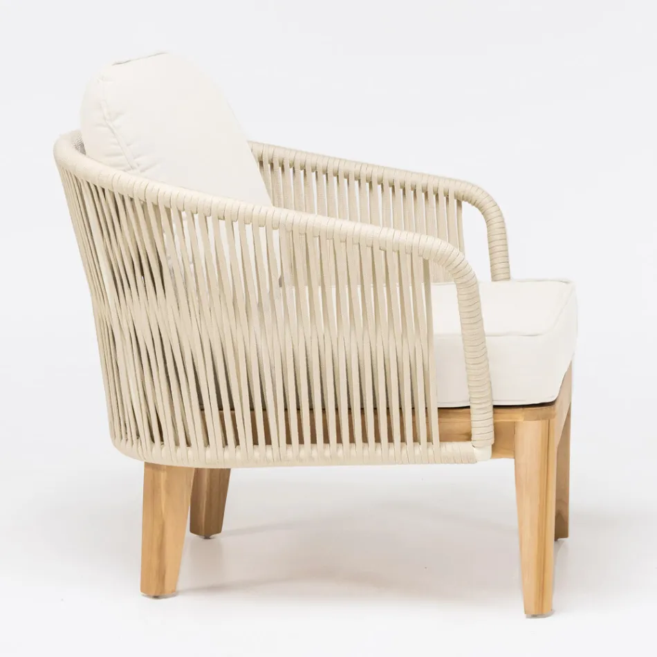 Outdoor Armchair in Teak and Polyethylene Weave - Jhon Viadurini